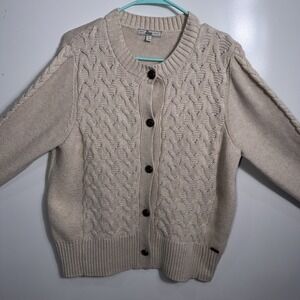 Bass Fisherman Cardigan Sweater Womens‎ Large Cream Cable Knit Button  Up
